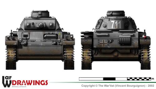 Panzer III ausf. H (début de production) face et arrière